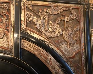Antique Chinese Coromandel 5 panel Screen
Black lacquer screen featuring gilt red carved panels and semi-precious stone detail.
77 1/4" h x 103"w x 1”d Asking $1750