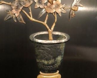 Antique Chinese Coromandel 5 panel Screen
Black lacquer screen featuring gilt red carved panels and semi-precious stone detail.
77 1/4" h x 103"w x 1”d Asking $1750