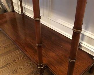 Hickory Chair “Kira” Walnut Console Table with faux bamboo legs
32 ¼”h x 59 ½”w x 19”d
Asking $450