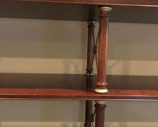 Hekman Etagere/Room Divider with brass accents
70”h x 78 ¼”w x 16 ¼”d Condition: this etagere is in very good condition with minor nicks on the legs and bottom. There is a crack on the bottom left which can be repaired Asking $450