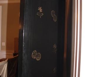 Antique Chinese Coromandel 5 panel Screen
Black lacquer screen featuring gilt red carved panels and semi-precious stone detail.
77 1/4" h x 103"w x 1”d Asking $1750