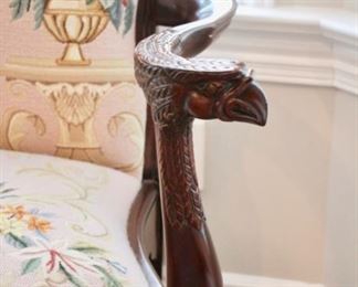 Maitland Smith Chippendale style settee, needlepoint florals, mythological bird arms,
42”h x 53”w x 25”d Asking $1200