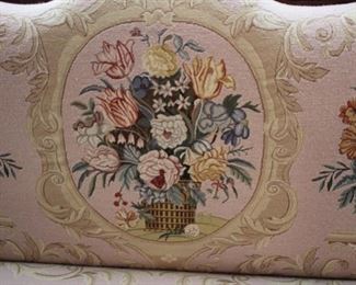 Maitland Smith Chippendale style settee, needlepoint florals, mythological bird arms,
42”h x 53”w x 25”d Asking $1200
