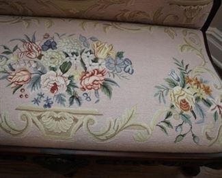 Maitland Smith Chippendale style settee, needlepoint florals, mythological bird arms,
42”h x 53”w x 25”d Asking $1200