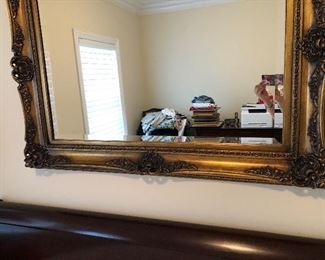 Beveled glass wall hung mirror with gilt frame, 46” x 34” Asking $175