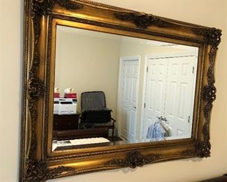 Beveled glass wall hung mirror with gilt frame, 46” x 34” Asking $175