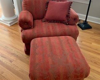 OVER-SIZED UPHOLSTERED CHAIR AND OTTOMAN $475