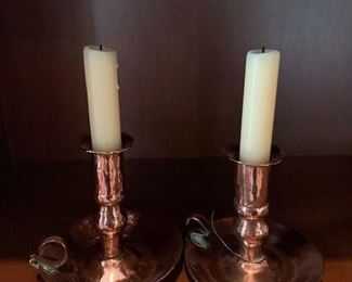 COPPER HAND HAMMERED CANDLE STANDS $50