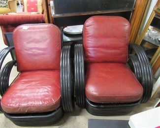 Vintage pair of leather and bamboo chairs..They have original cushions filled with horse hair...Very rare and classy