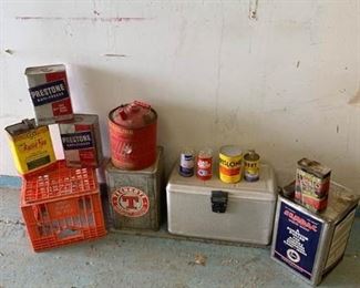 Vintage Cooler with Miscellaneous Cans