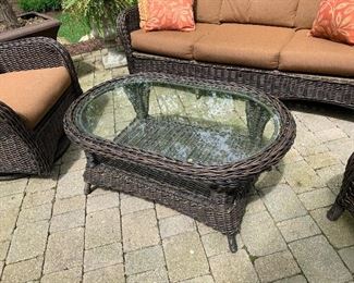 Southern Living wicker patio coffee table (42”W x 26”D x 19”H) 