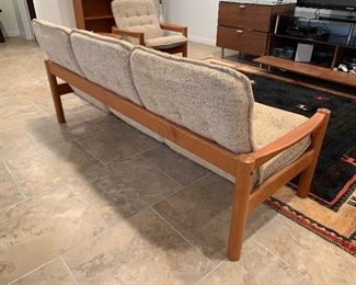 Domino Mobler sofa with teak arms (70”W x 26”D x 31”H) - $1,000 or best offer