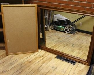 Large mirror and corkboard	
Mirror has some scratches and dings on the front and side. May match the dresser in lot 26