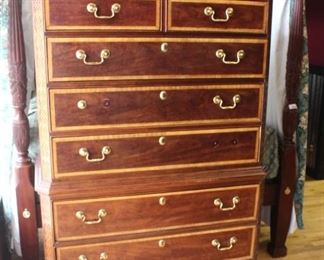 Thomasville Mahogany Collection highboy	
Rolls on casters. Two drawer pulls are not on - the pulls and 2 of the 3 brass plates are in the drawer ready to be installed.