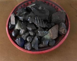 Hand Painted Bowl with Mostly Black Stones