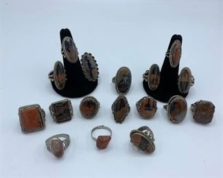 Large Lot of Petrified Wood Stone Rings