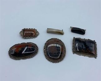 Six Stone or Petrified Wood Brooches