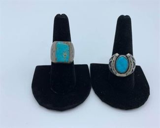 Two Mens Vintage Turquoise Rings