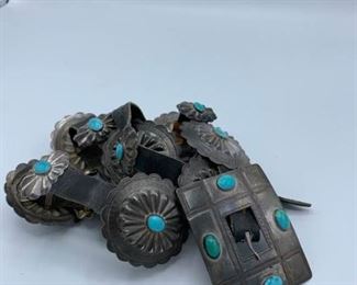 Vintage Concho Belt with Turquoise and Large Buckle