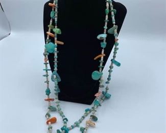 Vintage Heishi Necklace with Turquoise and Coral