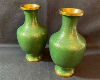 Asian Item 13	
Pair of 2- metal Cloisonne 6 1/2" matching vases; Note: see photos