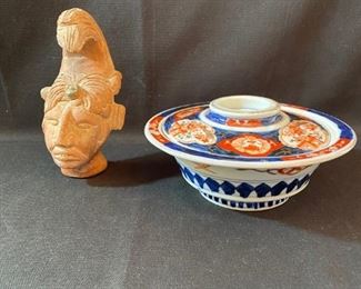 Asian Item 26	
Asian ceramic head statue, decorative candy dish with lid; Note: see photos