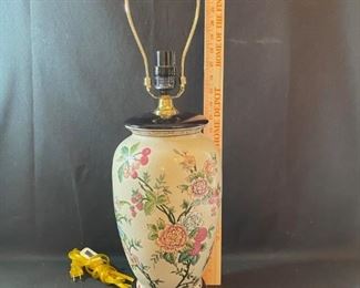 Asian Item 36	
14" ceramic floral lamp, total height 25" w/ mismatched shade, some staining.