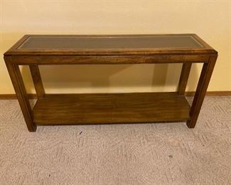 53"; x 15"d x 27"h Wooden with glass top console table, slight scratches;  Note:  see photos, heavy