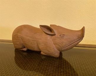 Pig.  10" long wooden pig statue; Note:  see photos