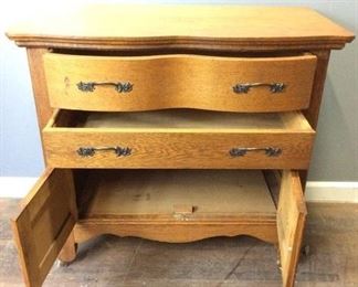 VTG. OAK DRAWERS, 2 DRAWER/2 DOOR CABINET