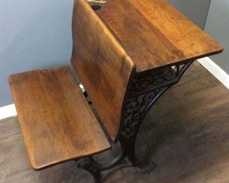 ANTIQUE SCHOOL DESK, FLODING SEAT, CAST IRON