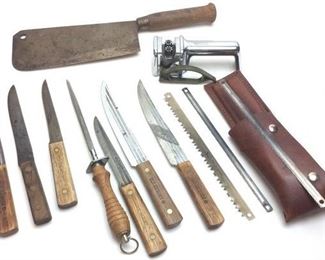 ANTIQUE ELWELL CLEAVER w OLD HICKORY KNIFE SET