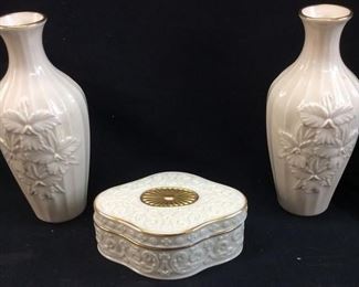 3 PIECE LENOX, 2 VASE, 1 SMALL BOX