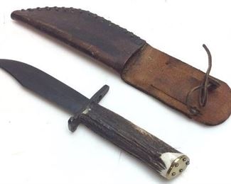 STAG HANDLE BUCK KNIFE w LEATHER