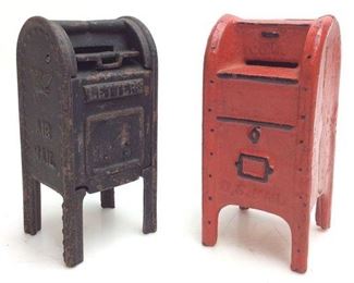 2 ANTIQUE CAST IRON ‘’AIR MAIL’’/U.S MAIL COIN BANKS