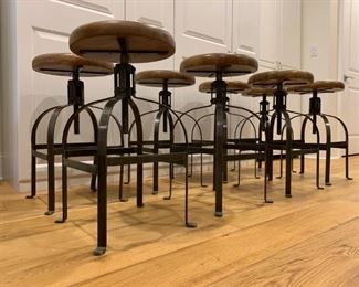 Pottery Barn Industrial Style Adjustable Height Stools, Set of Eight. Find the FULL LISTING, Prices and MAKE AN OFFER, on our website, www.huntestatesales.com 