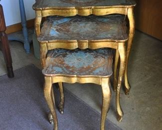 Set of 3 nesting Italian tables. $110.00 Aqua  and gold