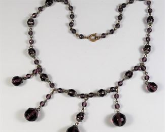 Czech purple glass bead necklace. 20's. 15 1/4" long. $28