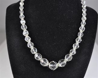 Czech faceted crystal bead necklace, sterling silver chain. 16" long. $28