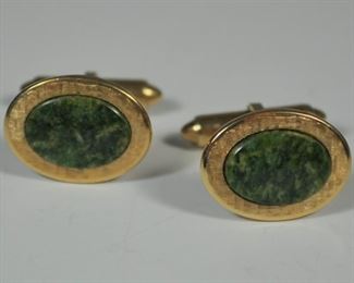 Krementz gold plated green hard stone cuff links:$20