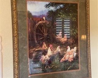 Framed chicken and hen art: 27x33                                                PRICE: $85 or best reasonable offer