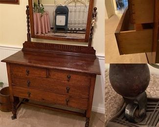 Antique dresser with castors & mirror                                            Measures 64H x 33.5W x 18D (42 in to top of dresser).     PRICE $160 or best reasonable offer 