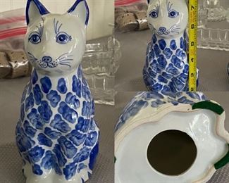 handprinted blue cat statue                                                                 PRICE: $7