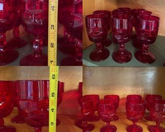Vintage Fenton thumbprint in red goblets                                  Set of 8 large and 8 small                                                                           PRICE: $40