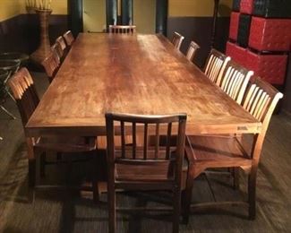 Large  12ft x 4ft Solid Teak Dining or Conference Table with 12 chairs. 