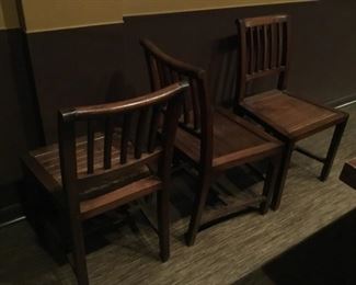 Another view of Teak Chairs ( Back, Side and Front ). Chair dimensions: H=34in . Seat = 17-1/4in x 19in.