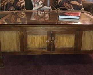 David Smith Teak and Bamboo Coffee Table.  (Top is protected by glass) (47 in x 31 in.)
