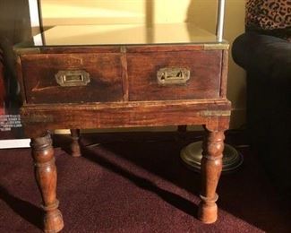 Indonesian Style End Table with Brass Hardware. 23 in x 23in x 23-1/2 high
