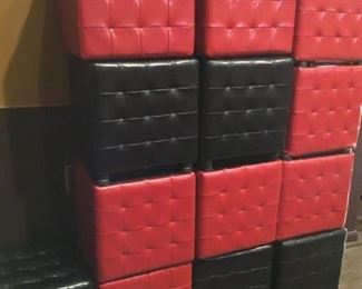 Red and Leather Ottomans.  9 Ottomans Available (3 Black, 6 Red)