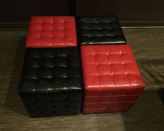 There are a total of 13 red and black  leather ottomans. 5 black ottomans and 8 red. They are priced individually.